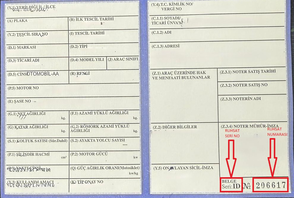 Ruhsat Belgesi Örneği